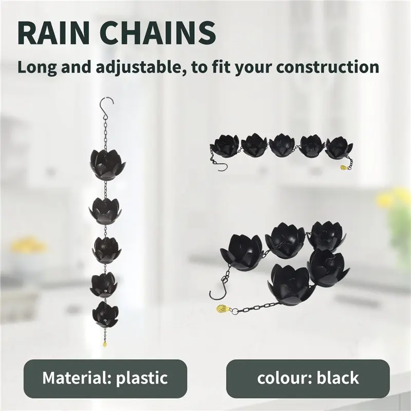 A76I-Lotus Flower Rain Chain, Enhance Gutters, Divert Water Away With Unique Rain Cups
