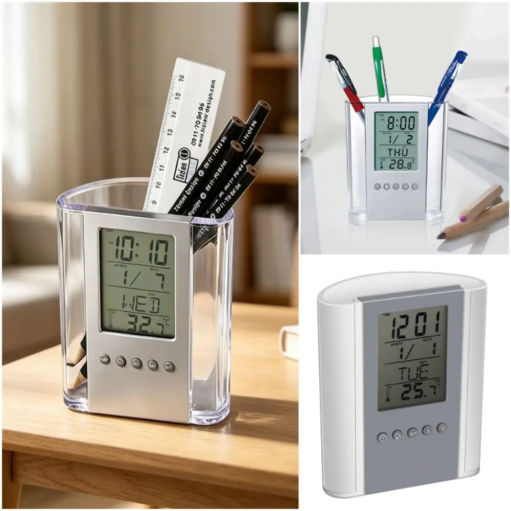 Multi-function Digital Alarm Clock Temperature Data Desk Organizer Calendar Table Organizer LCD Display Work Gadgets