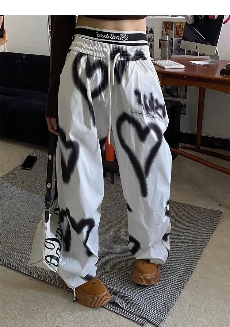 

Goth Heart Graphic White Sweatpants Women Y2k Joggers High Waist Wide Leg Baggy Pants Korean Yk2 Hip Hop Trousers Emo Cargo Pant