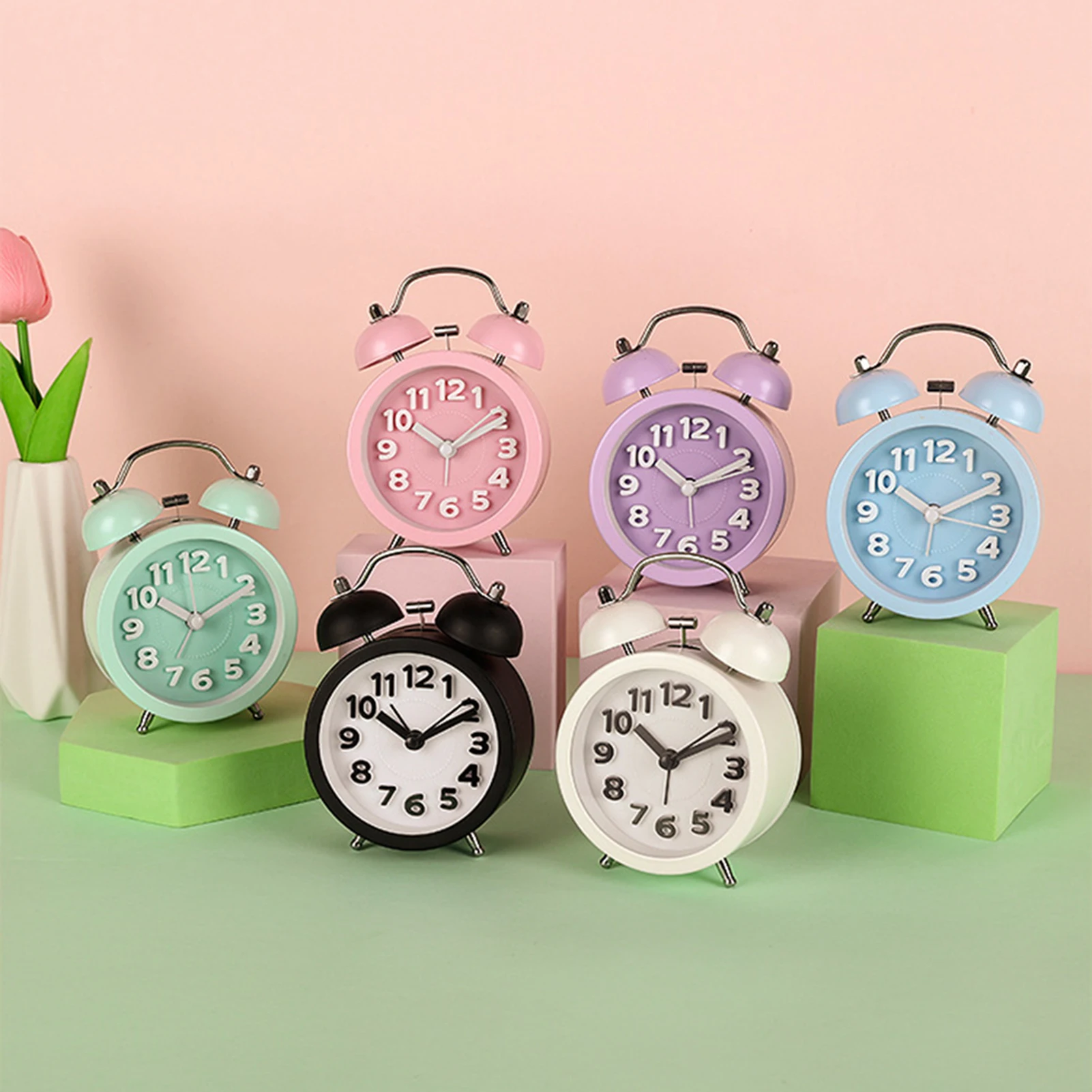 Small Vintage Twin Bell Alarm Clocks Metal Frame Battery Operate Loud Desk Table Alarm Clock for Bedrooms Bedside Home Office