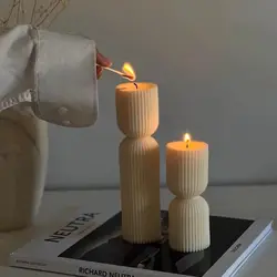 Large Tall Striped Pillar Column Silicone Mold Fine Toothed Cylindrical Candles Plaster Candle Silicone Mold Home Decoration