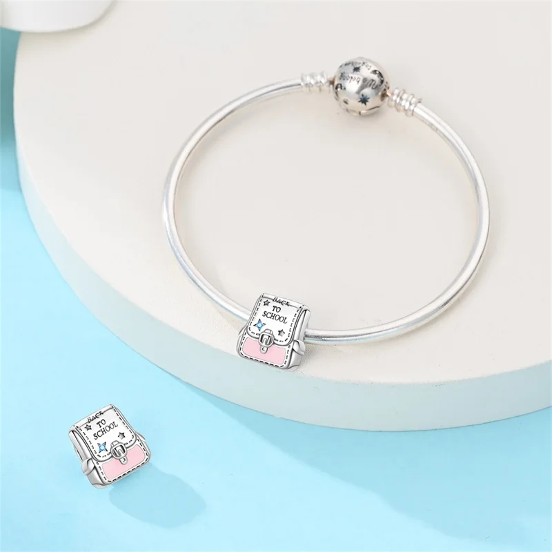 925 Sterling Silver Back To School Backpack Charms Beads Fit 3mm Original Bracelet DIY Women Exquisite Anniversary Jewelry Gifts