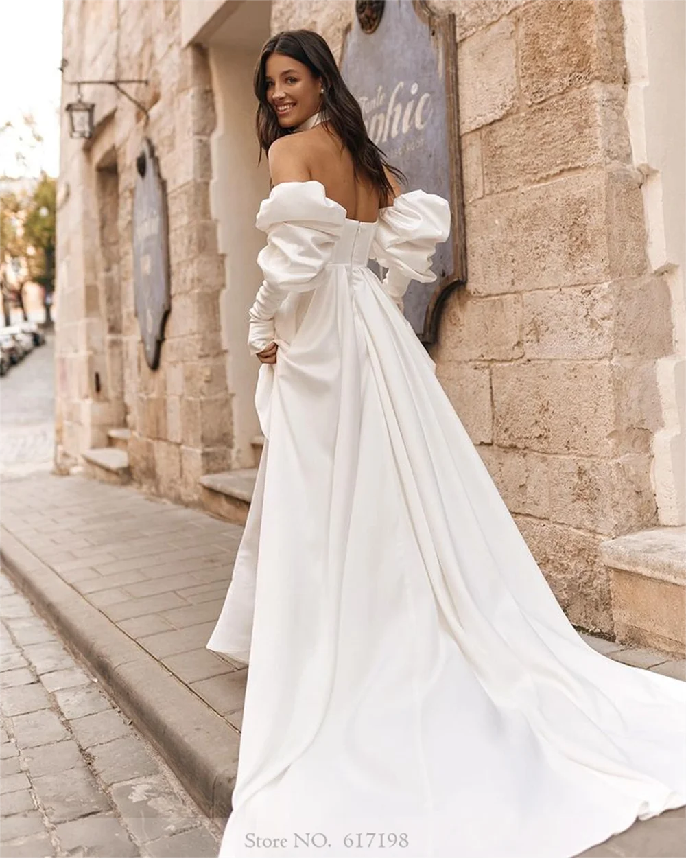 Robe de Mariée Plissée en Satin à Manches Perfectes, Sirène Sexy, Peu importe pour les Patients