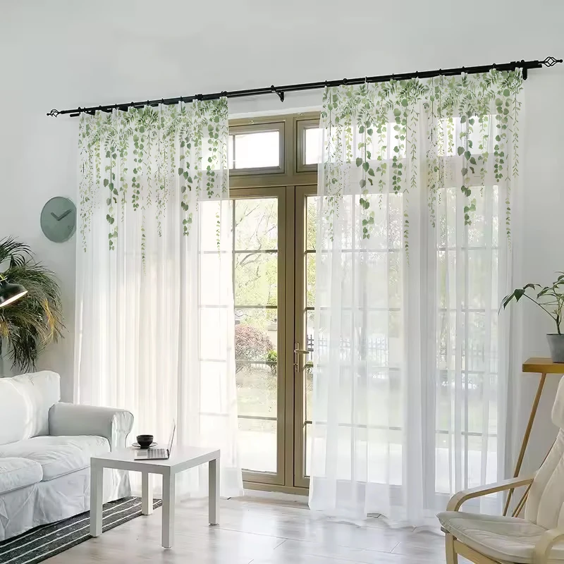 1PC Leaves Printing Curtain Sheer Voile Living room Curtain Forest Window Sheer Custom Size Hook Top