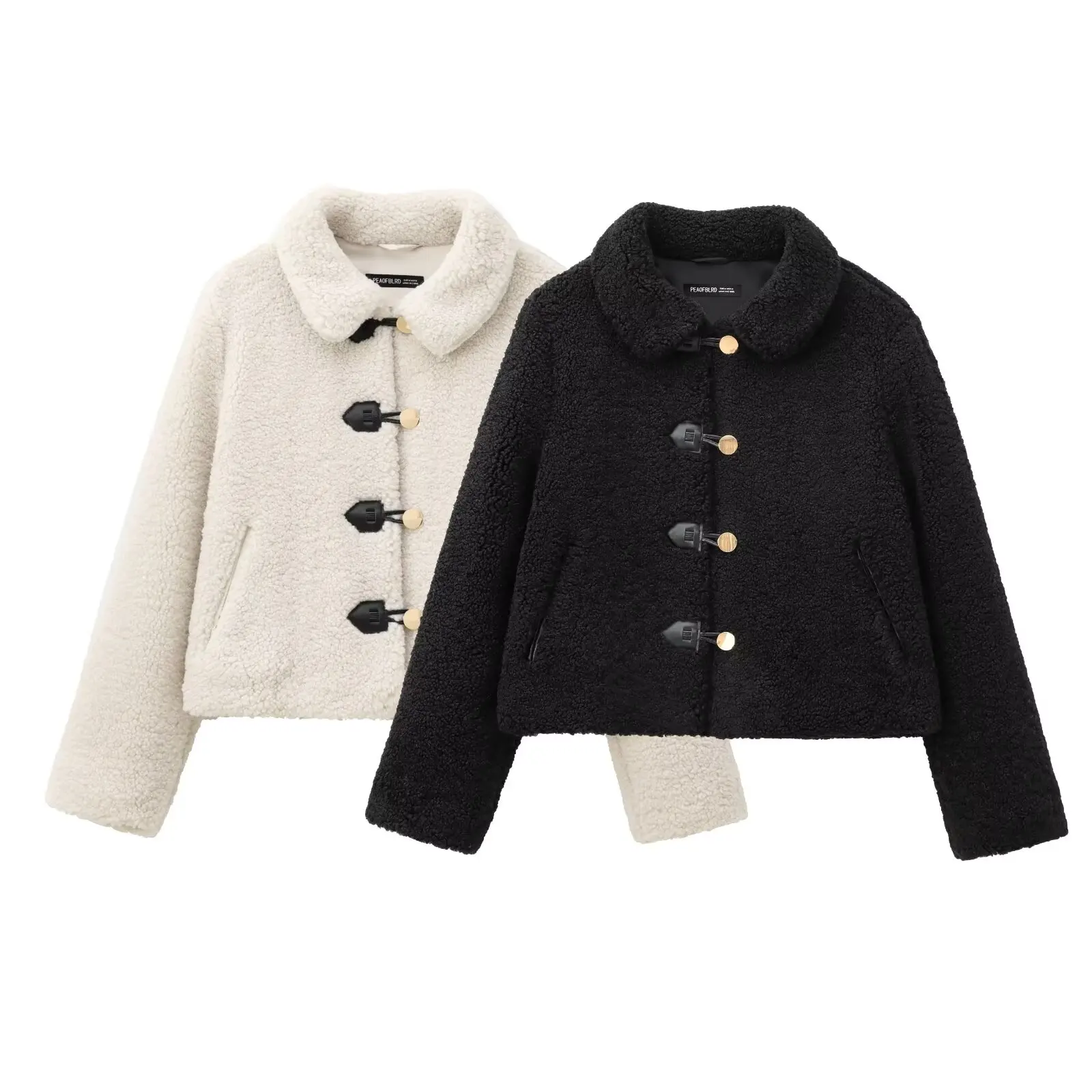 

European and American style autumn and winter new style lapel horn button sherpa jacket women's fashion versatile warm jacket ja