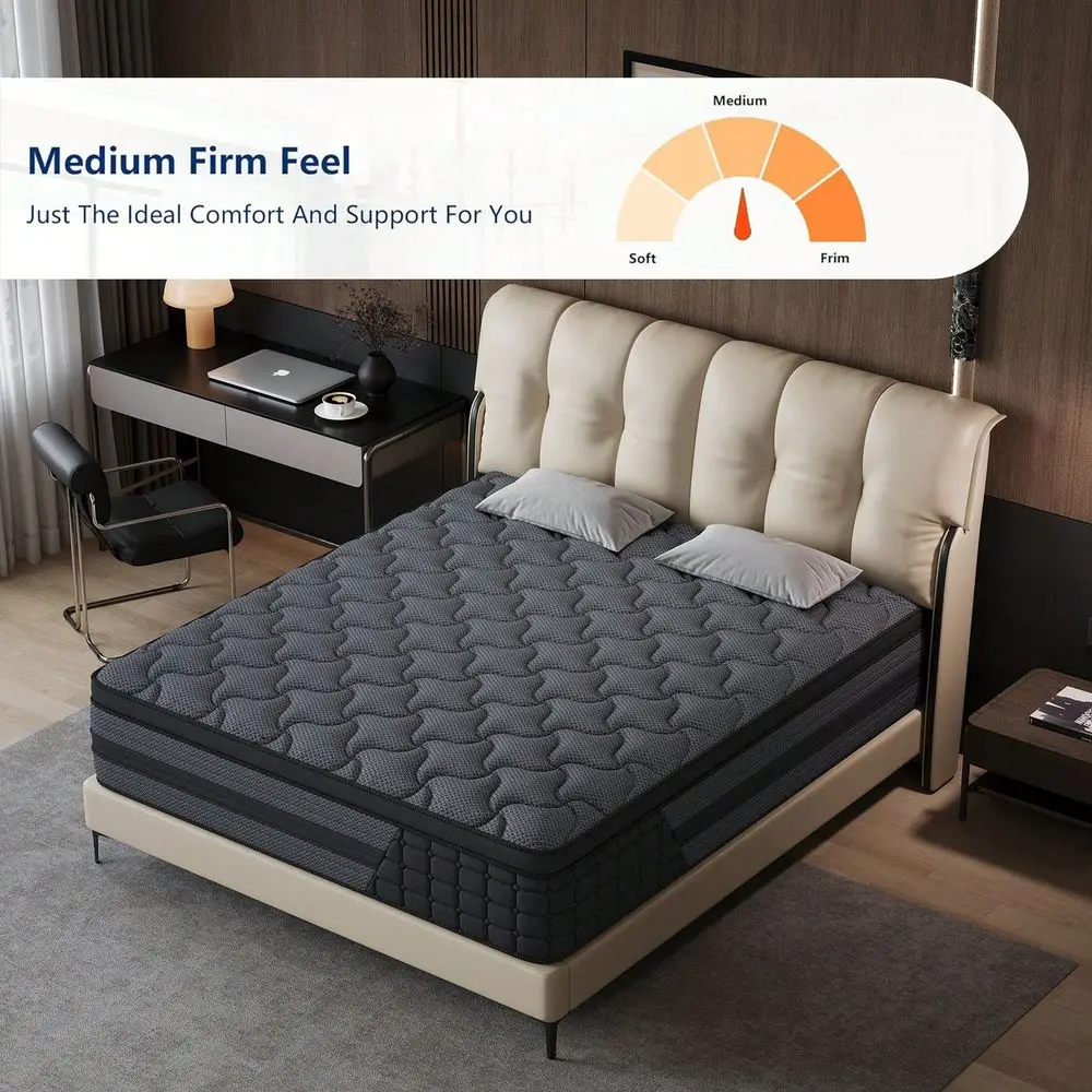 12 14 Inch Mattress Memory Foam Pocket Springs, Pressure Relief, Medium Firm Comfort, Motion Isolation, Ideal For All Sleep Pos
