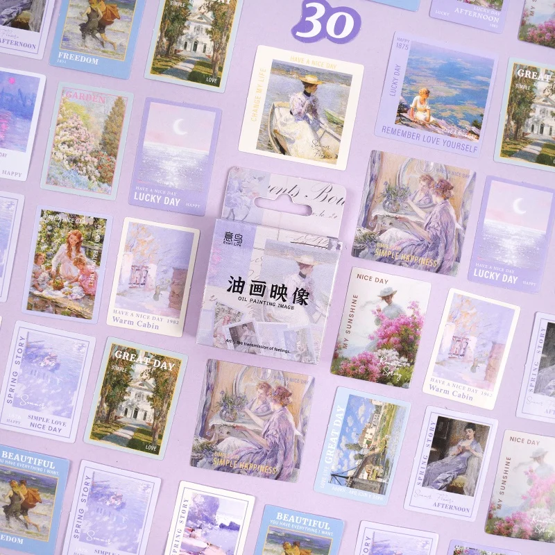 46Pcs Natural Scenery Oil Painting Landscape Stickers Art Painting Stationery Stickers Aesthetic Scrapbook Diary Stickers