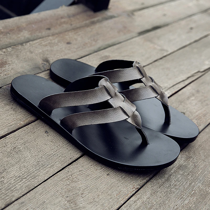 Roman Style Men Leather Cross Strap Sandals Anti Slip Sandals Summer Beach Shoes Sizes 38-46 Casual Outdoor Flat Bottomed Sandal