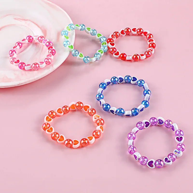 Acrylic Color Love Heart Bracelet For Children Friendship Bracelets For Girls Cute Simple Jewelry Accessories Charms Gift  2022