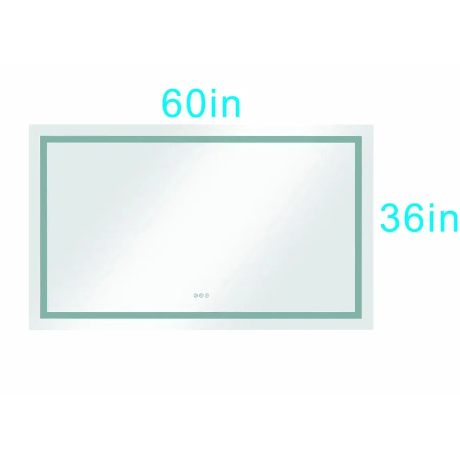 60 in. W x 36 in. H Frameless Bathroom Vanity Mirror Polished Crystal LED with 3 Color Lights for Wall