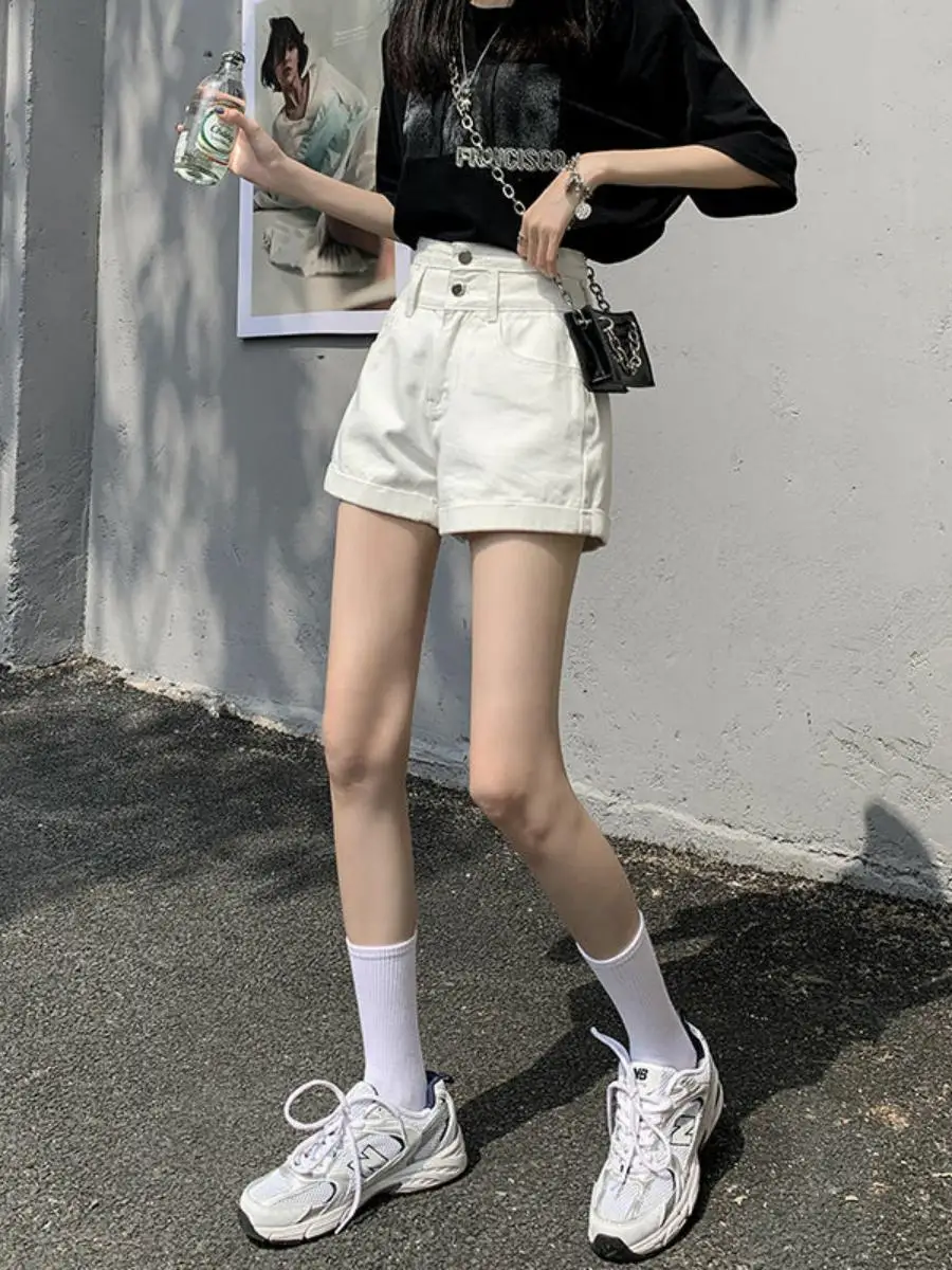 Primavera verão cintura alta perna larga jeans orts feminino solto a linha super ort fino emagrecimento versátil faionable orts