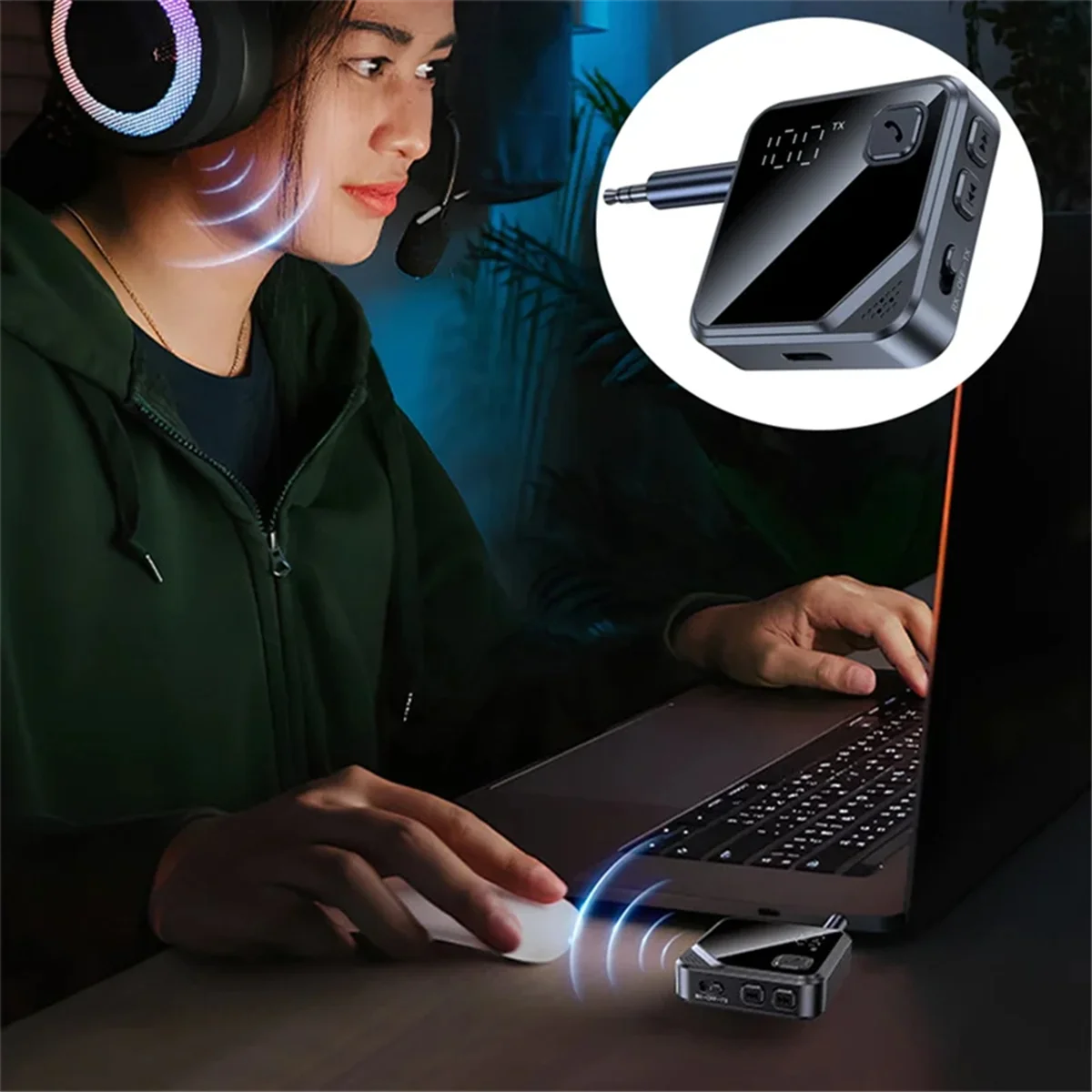 

2025 + 2-в-1 стерео Bluetooth 5.4 приемник-передатчик 3,5 мм AUX с ЖК-дисплеем громкости аккумулятора для автомобильной музыки/звонка громкой связи