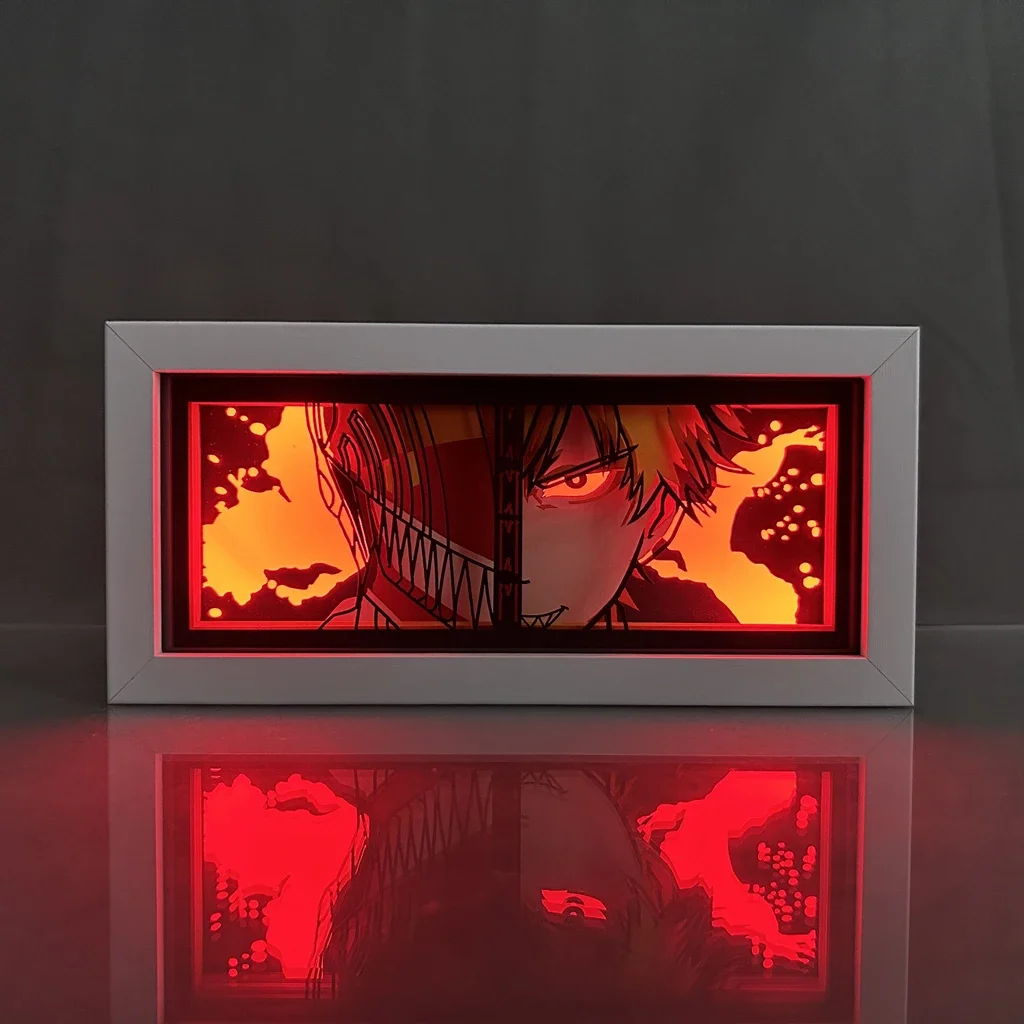 Chainsaw Man Anime Peripherals Makima Led Light Paper Cut Shadow Box Denji Figures Lightbox Ornaments Birthday Gifts Toys Boys