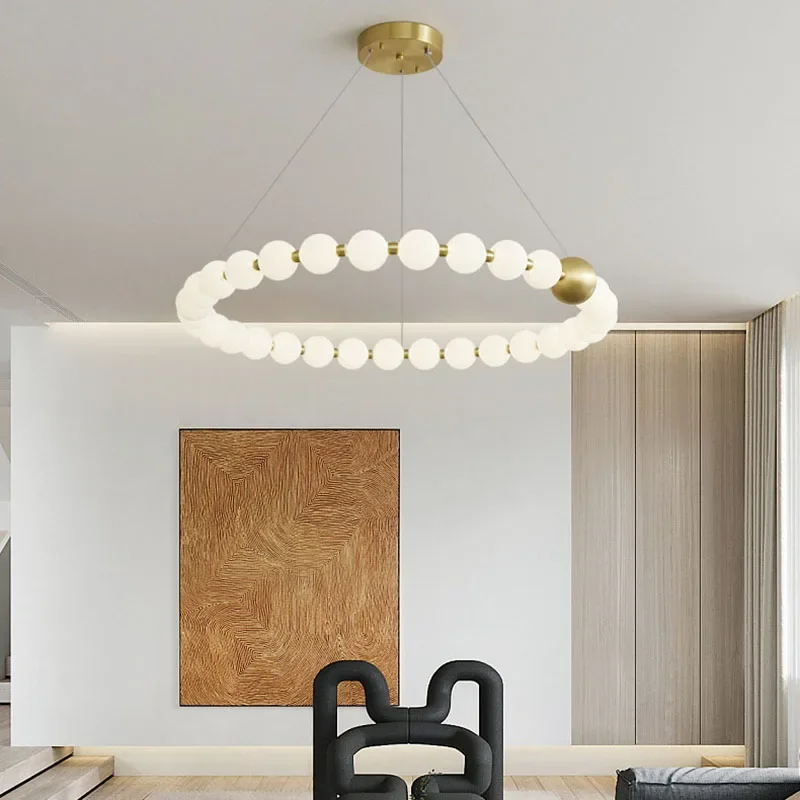 French Pearl Necklace Dining Chandelier Nordic Living Room Chandelier Full Copper Chandelier Buddha