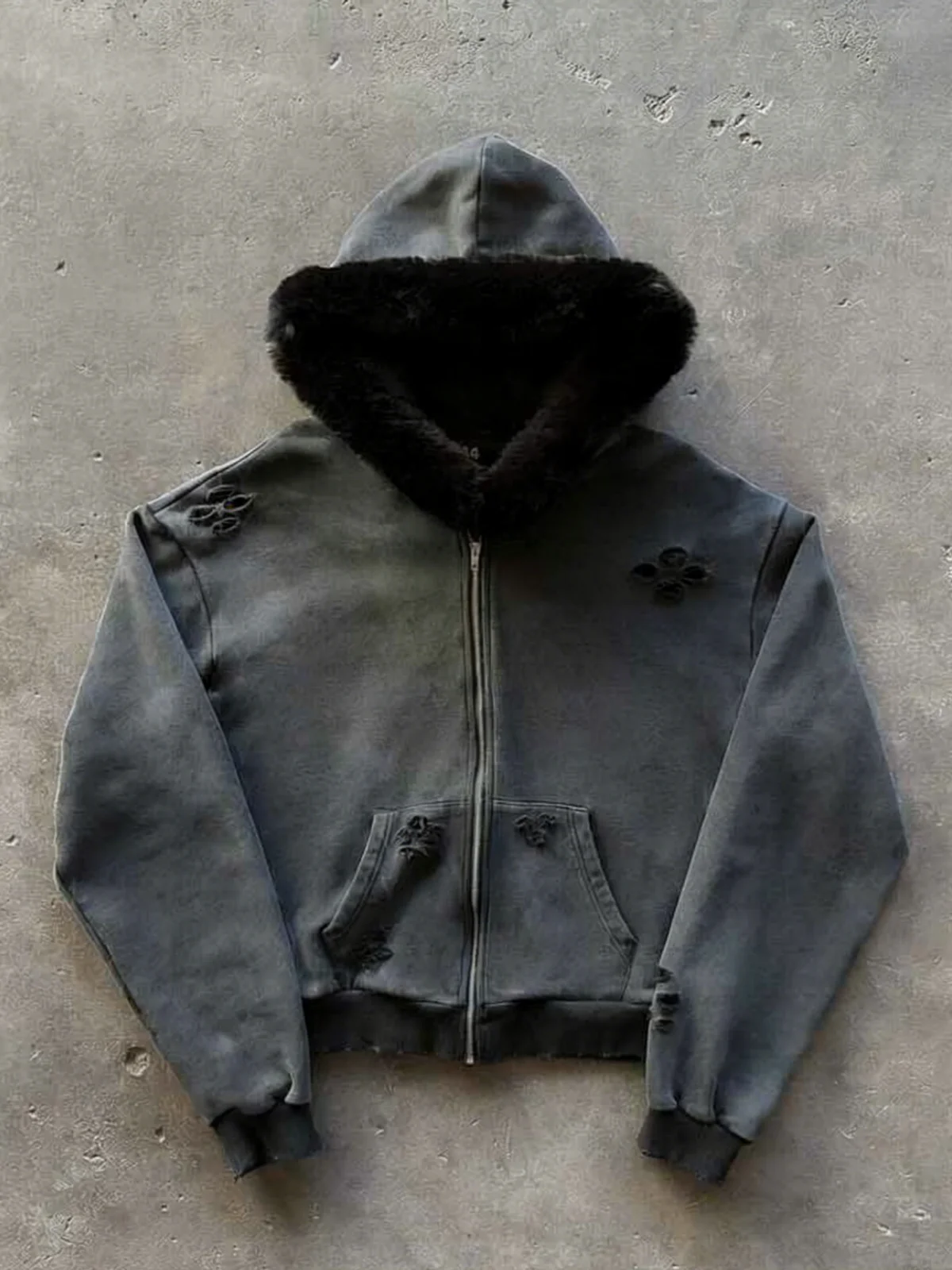 

Ins vintage street hip-hop casual trend zipper color blocked millennium style plush hooded sweatshirt