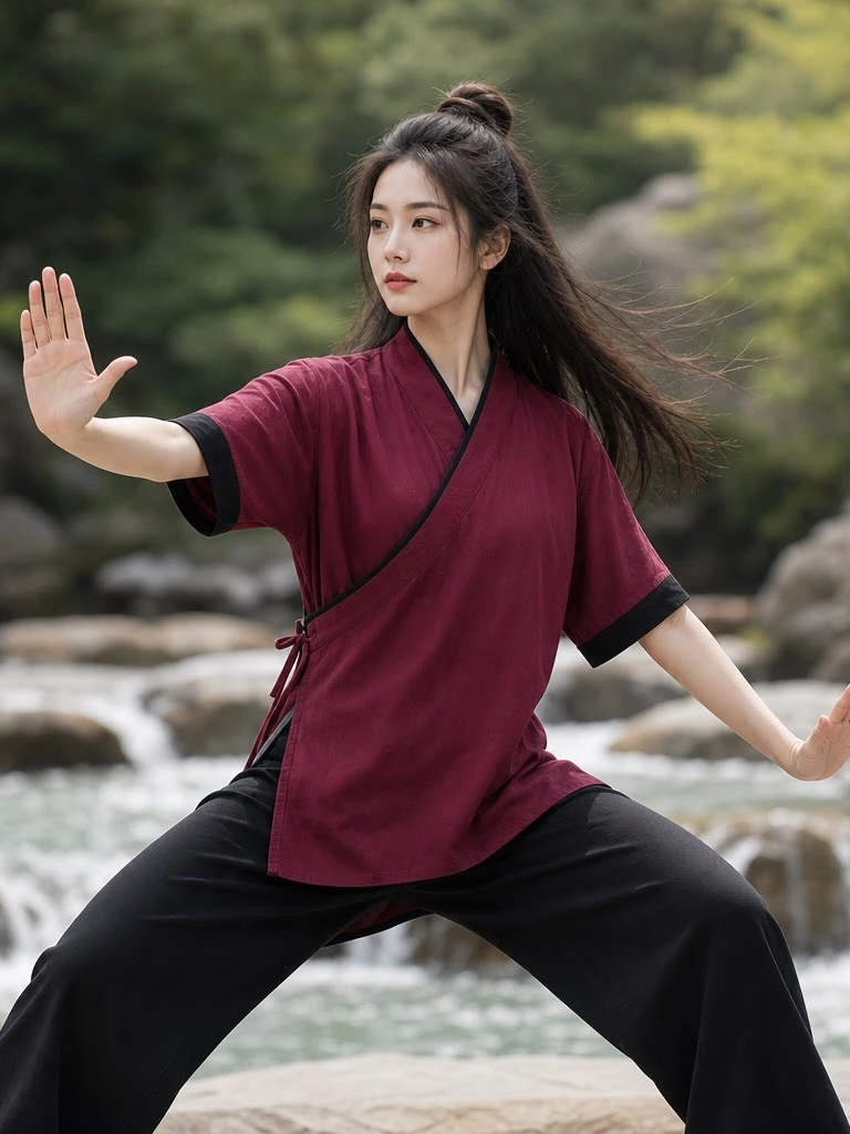 2026 New Modified Hanfu Tai Chi Suit Women Men Short Sleeve Ba Duan Jin Morning Exercise Martial Arts Practice Set