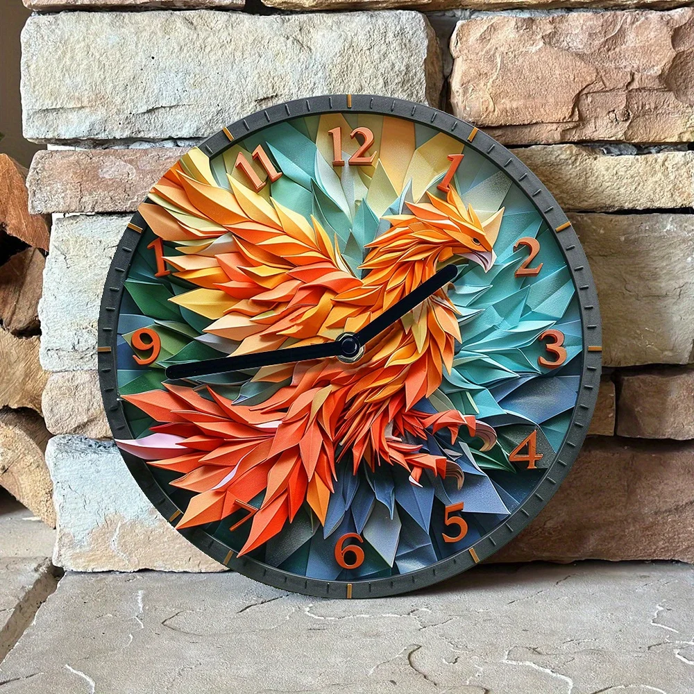 2D Effects Silent Wall Clock , Phoenix Theme Decoration DIY Clock , Autumn Apartment Decor - Pet Lovers - Halloween Gifts