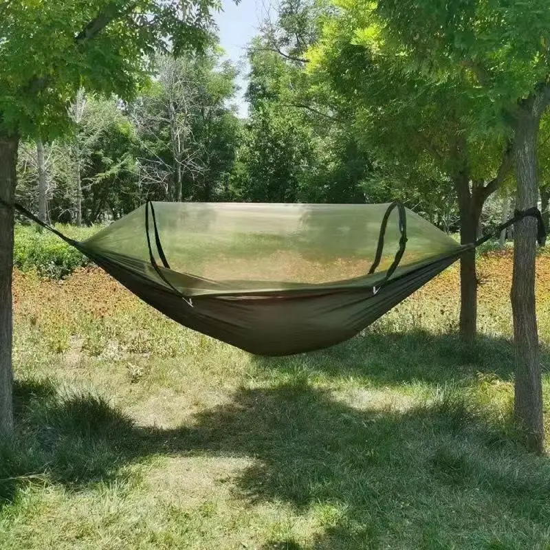 Hammock Automatic Quick Opening Mosquito Net Outdoor Camping Pole Hammock Swing Anti-rollover Nylon Rocking Chair 260x140cm