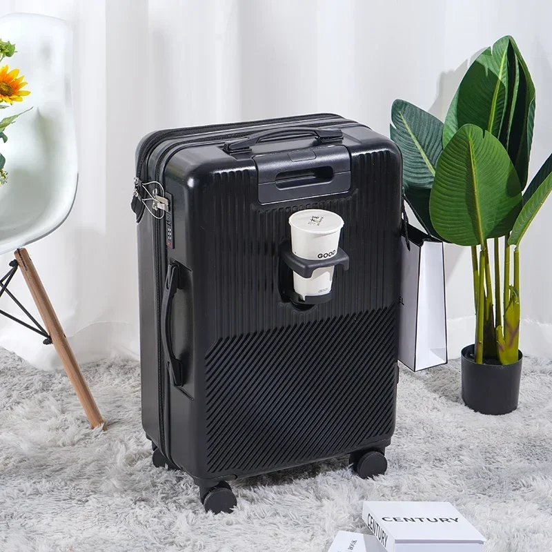 Fashion Front Opening 20 22 24 26 Inch Boarding Suitcase Travel Suitcases with Wheel ABS+PC Rolling Luggage Case with Cup Holder