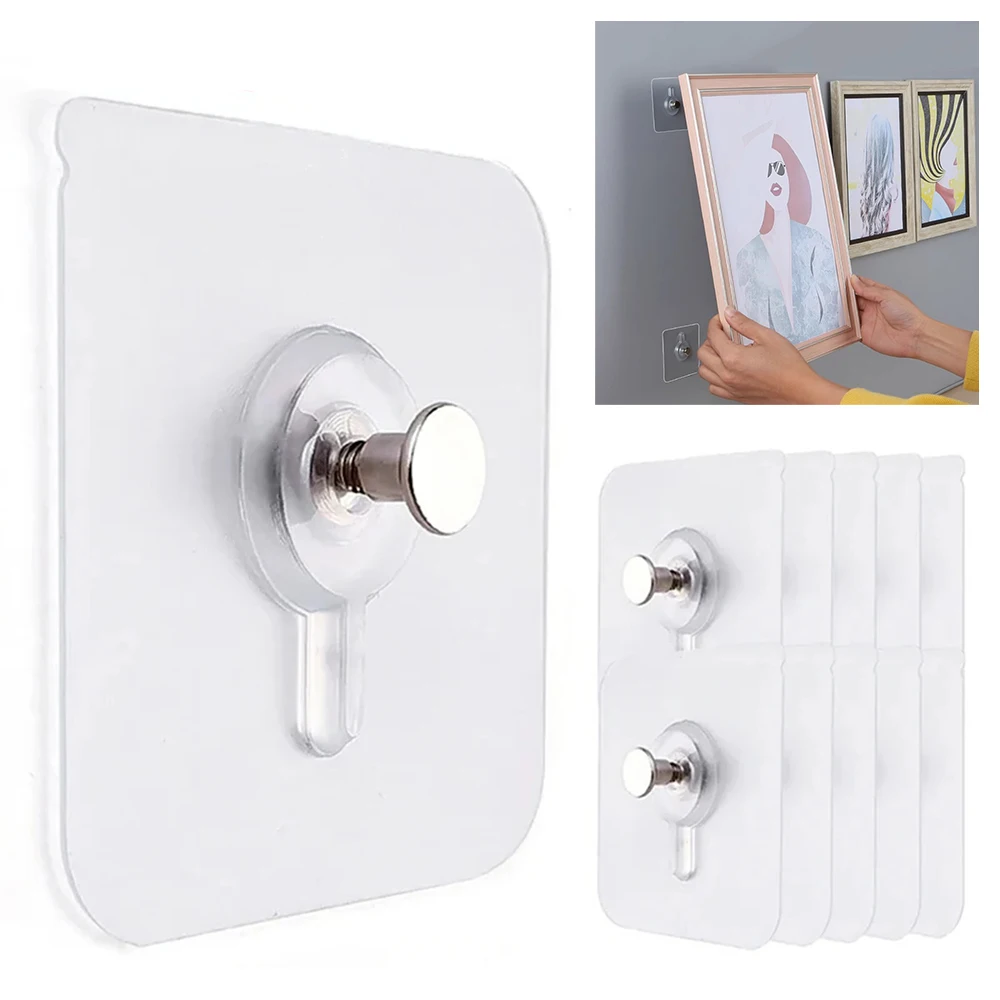 F9 20Pcs Non Perforated Adhesive Wall Nail Self-Adhesive Hook for Hanging Photos and Frames Easy to Install Home Decoration