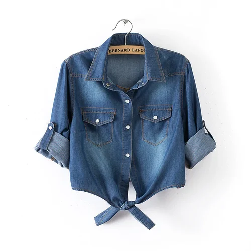 Chaqueta vaquera de manga corta rizada para mujer, camisa delgada con nudo, chal, prendas de vestir exteriores, Tops cortos informales, moda femenina, primavera y verano, 6xl