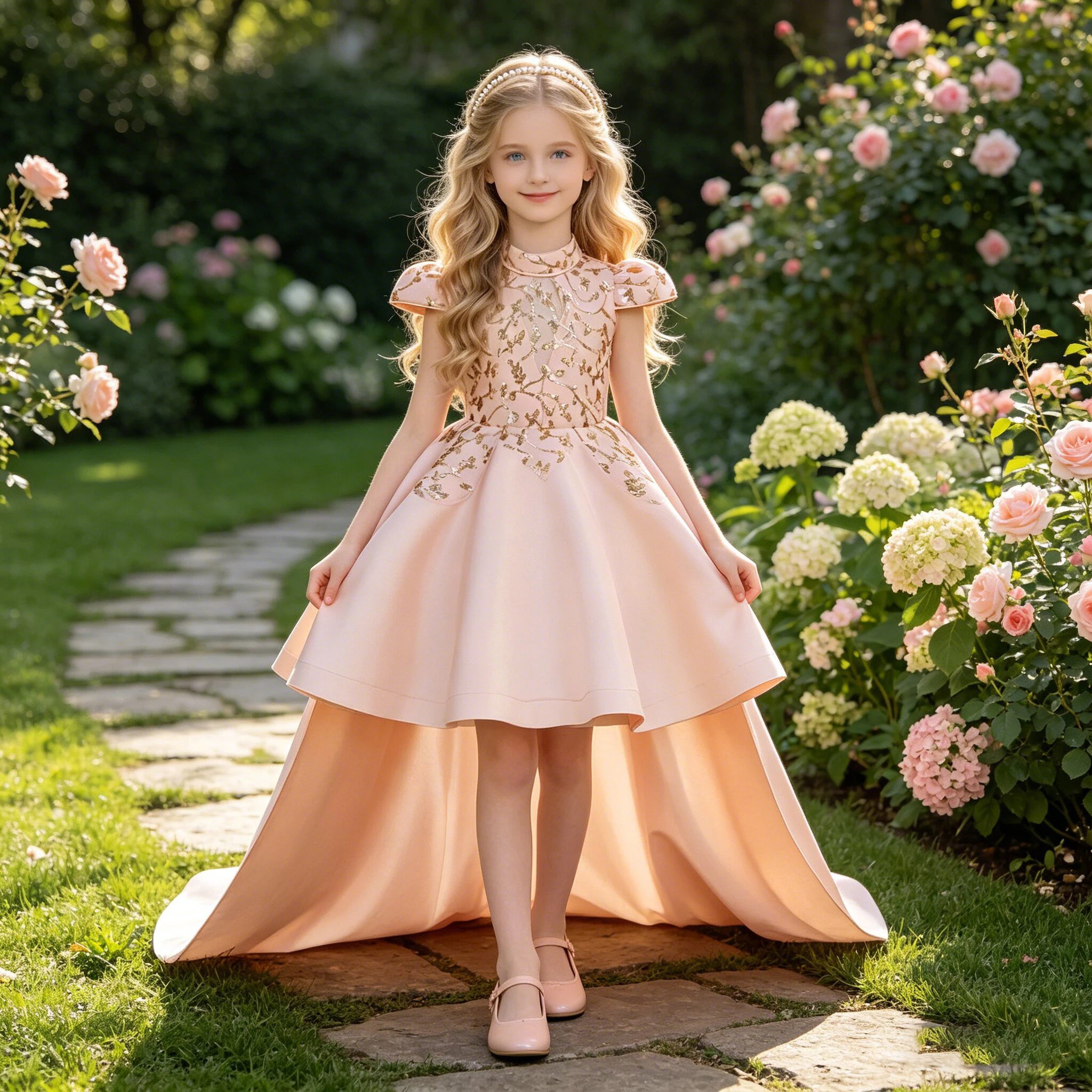 Elegant Big Flower Party Girls Dress Summer Tailed Wedding Bridesmaids Princess Dresses for Girl Birthday Pageant Prom Costumes