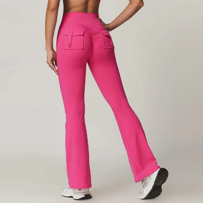 Hearuisavy pantaloni da Yoga con tasca larga Casual pantaloni svasati a vita alta Sexy pantaloni sportivi da Fitness da donna pantaloni da ballo