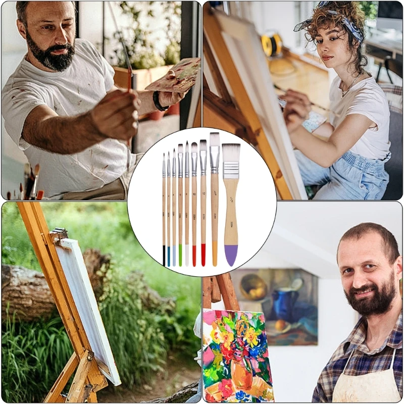 9pcs Paint Brush Artist Brushes Watercolor Paint Brush Nylon Hair Paint Brushes Oil Painting Brushes For Acrylic Painting