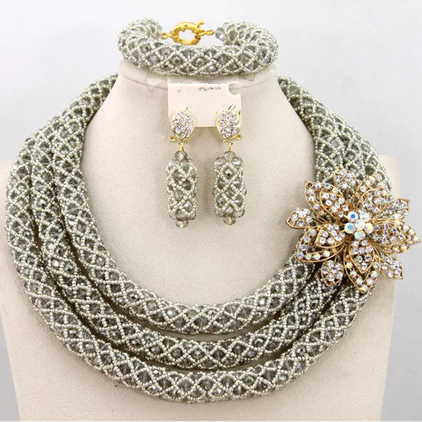 Wonderful Nigerian Wedding Party Beads Necklace Set Colourful Crystal Beads African Jewelry Set  ABY933