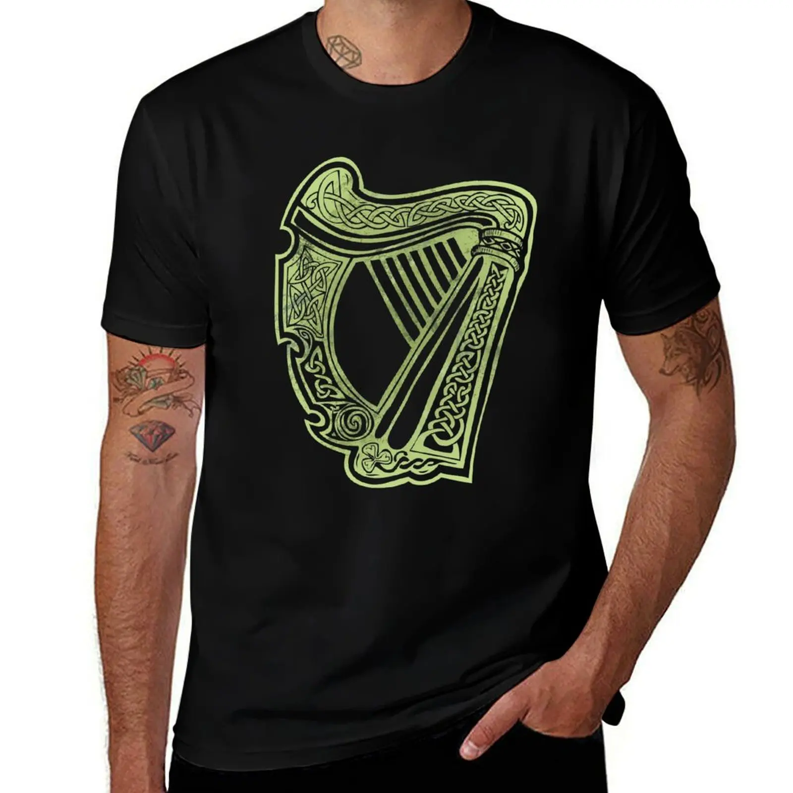 Celtic Harp T-Shirt cotton t-shirt plain for man package T-Shirt