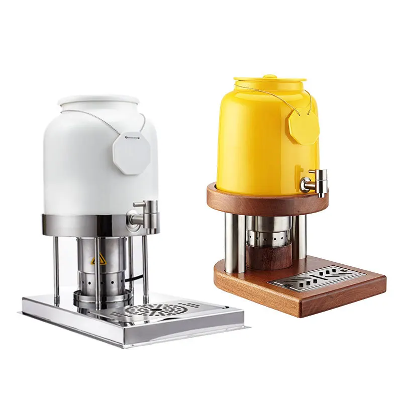Electric Heating Beverage Dispenser Stainless Steel Juice Dispenser Adjustable Temperature Wooden Base 12L Hotel Buffet
