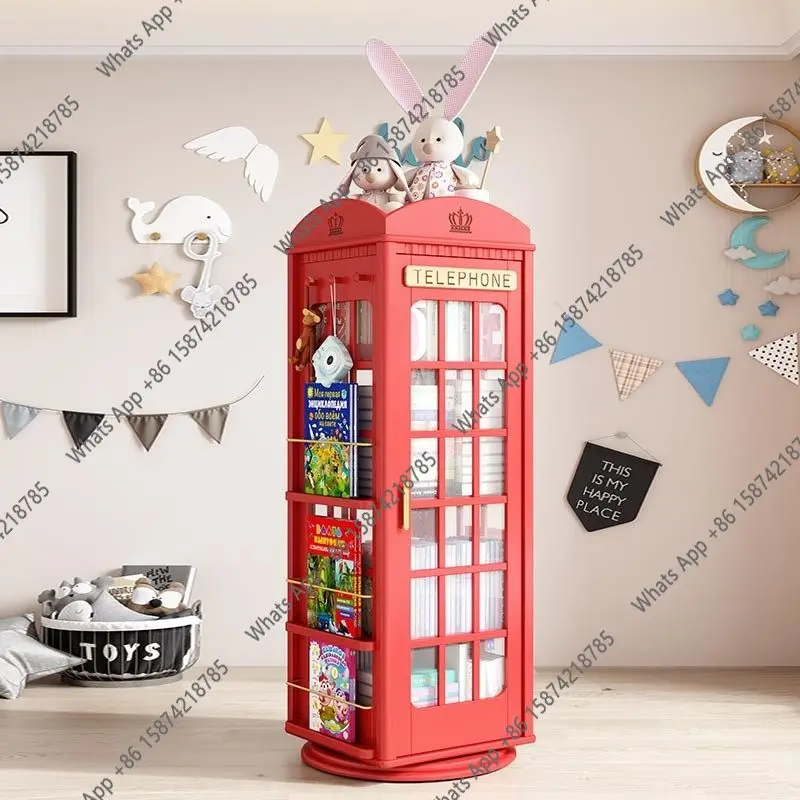 Rotating picture book rack living room bedroom household multi-layer solid wood student floor bookshelf shelf
