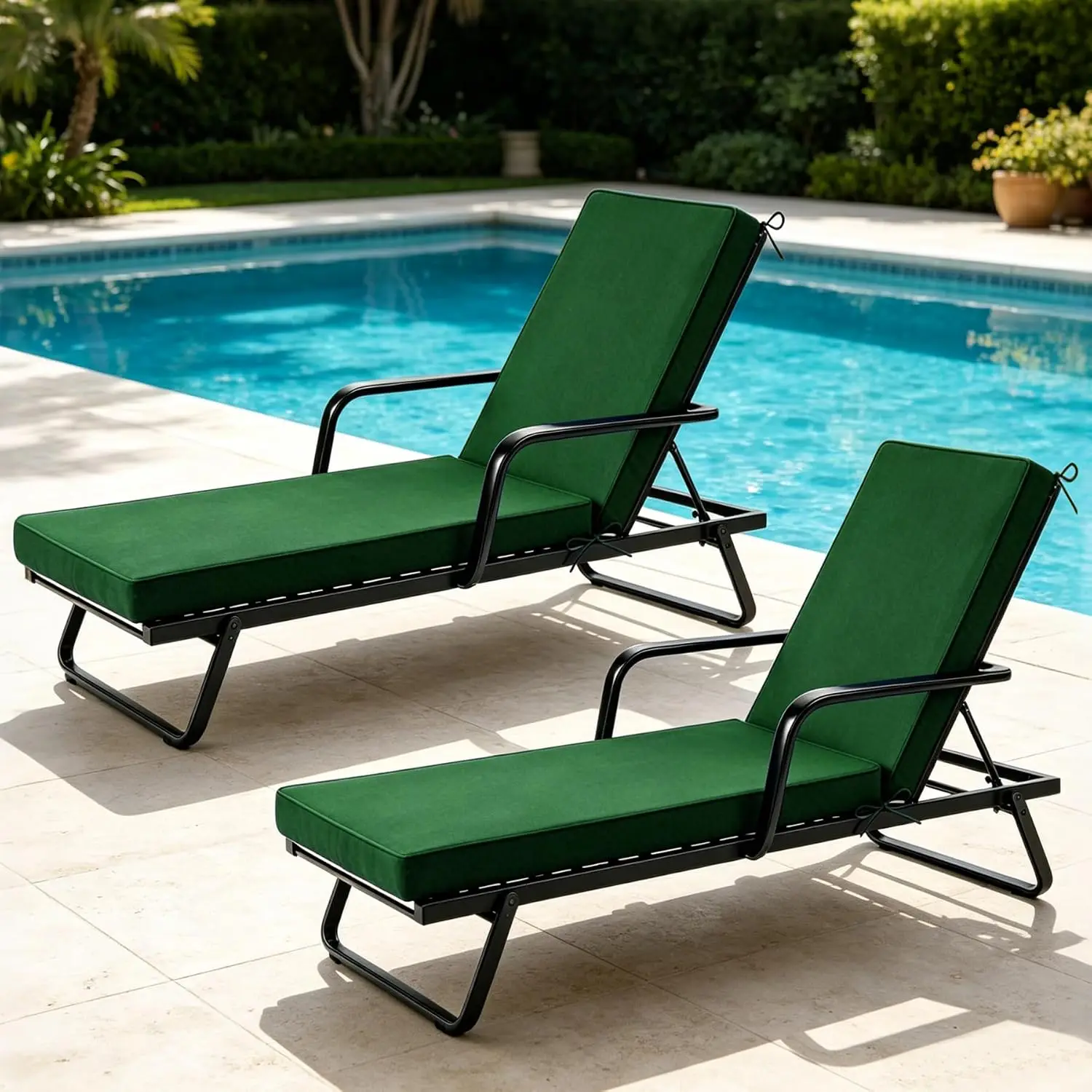 Chaise Lounge Cushions Outdoor Set Of Two Waterproof Fade Resistant Patio Lounge Chair Cushion Weather Resistant Pool Lounger Cushion Set Beach Lawn Sunbed Cushion Forest Green
