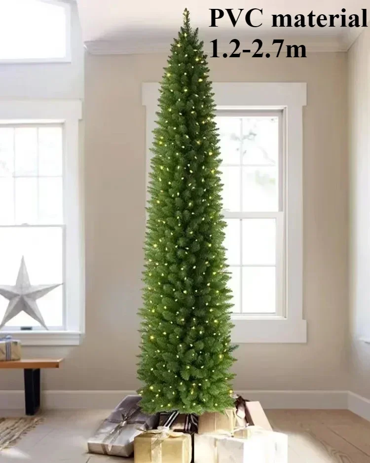 Artificial Christmas Tree PVC Christmas Tree Green Pointed Slender Slim Pen Pole 1.2m To 2.7m Christmas Atmosphere Decorations