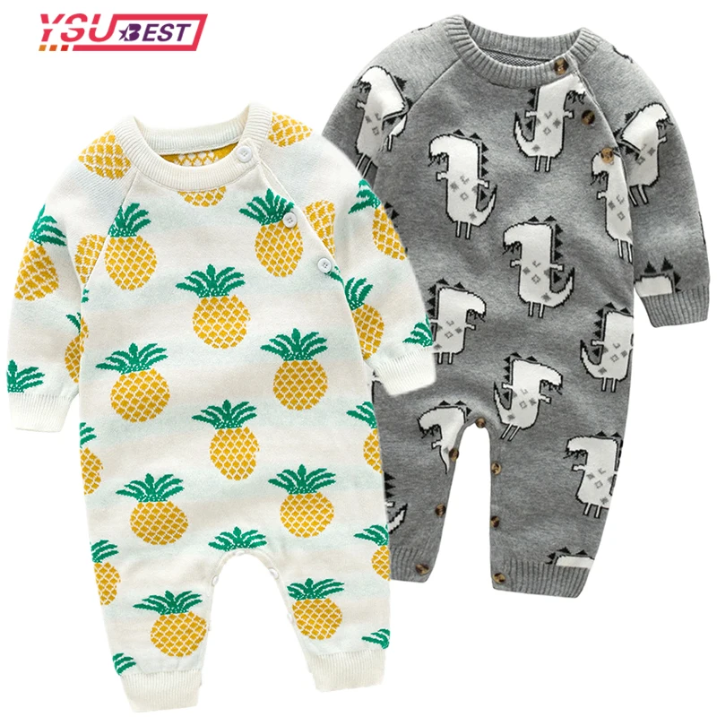 

New Baby Rompers Cartoon Dinosaur Newborn Toddler Jumpsuit Outfit Long Sleeve Autumn Infant Girl Boy Pineapple Clothing Knitted