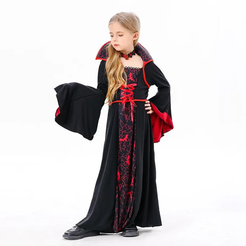 Girls Halloween Costume Vampire Dress Up Child Vampiress Role Play Carnival Party Cosplay Halloween Carnival Party Suit