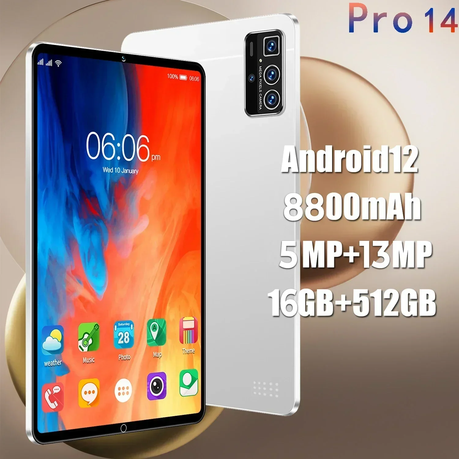 Pro14 Tablet PC Versi Global Android 13 Tablette 5G, Tablet GPS PC Google Play kartu SIM ganda WIFI