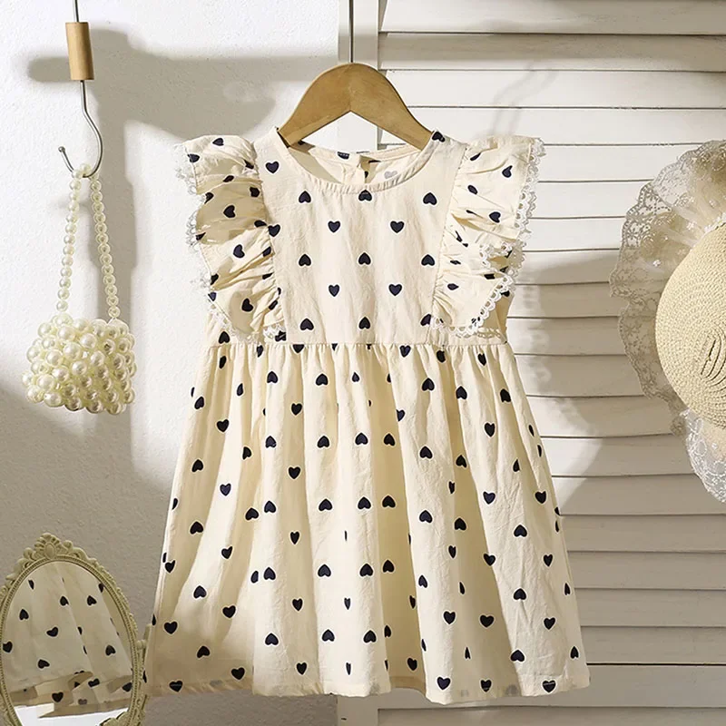 2025 New Summer Sister Clothing Kids Princess Dresses Flying Sleeve Cotton Print 2-6Yrs Baby Girl Birthday Party Dress