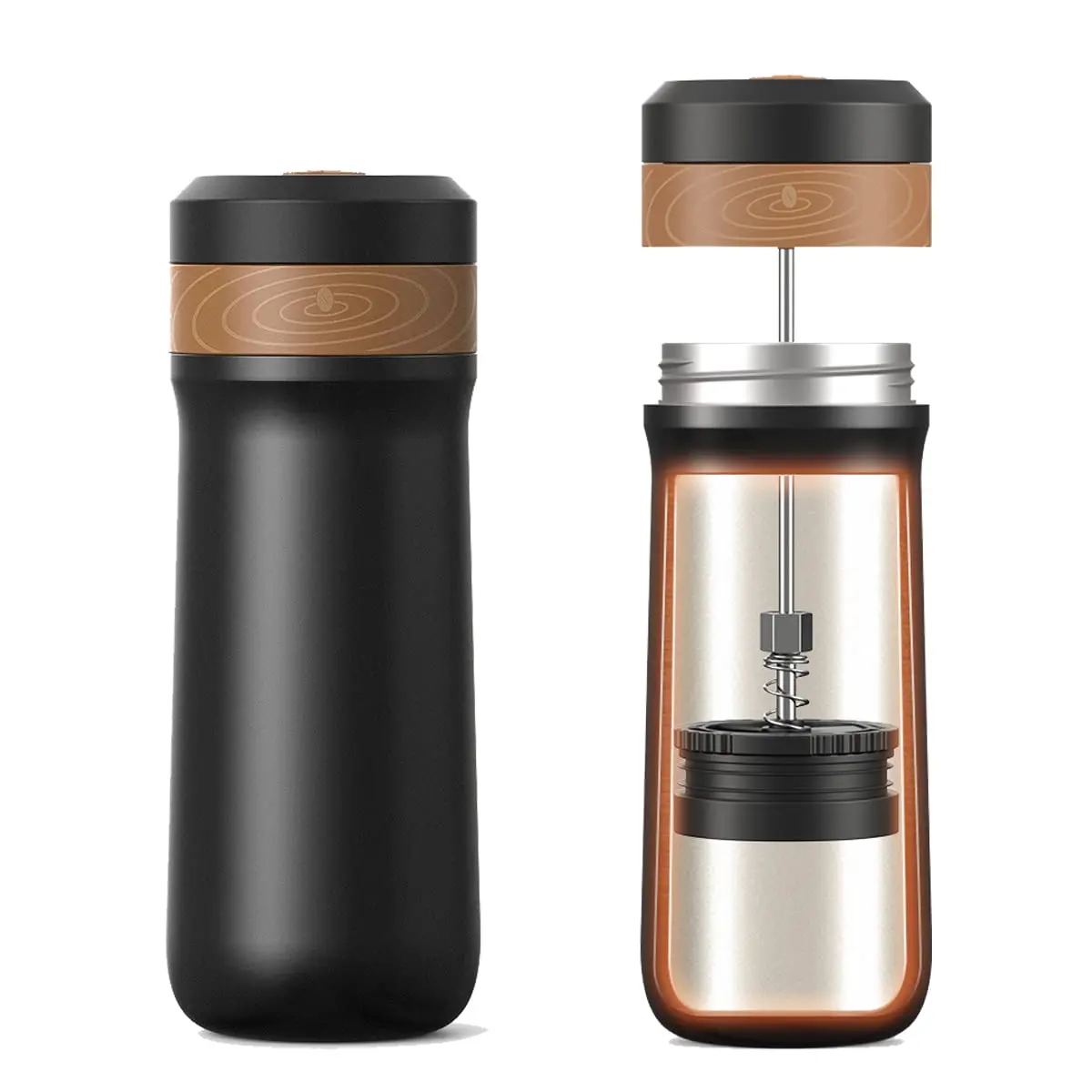 

320ml Portable French Press Coffee Maker Insulated Stainless Steel Travel Mug with Plunger Filter Camping Office Car Coffee Cup