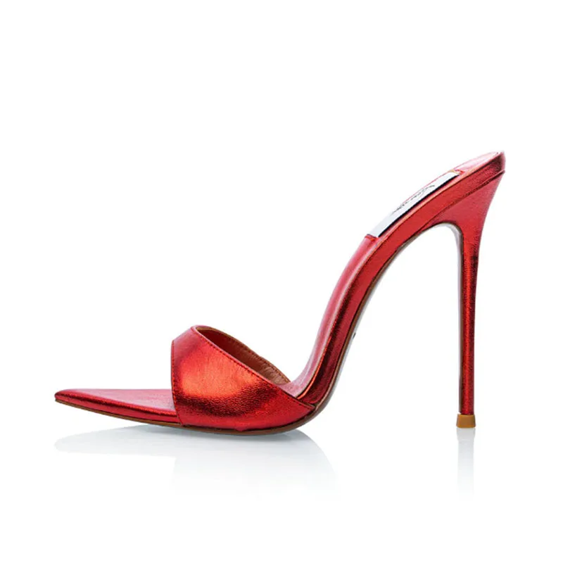 

Sharp pointed high-heeled slippers for women, slim heels with exposed toes, straight stripes, black, sexy temperament, cool drag