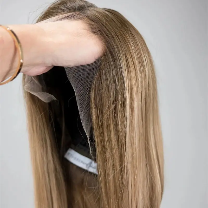 

Короткий прямой боб, омбре, коричневый и светлый синтетический парик спереди, парик высокого качества, смесь человеческих волос, синтетические волосы, женский парик