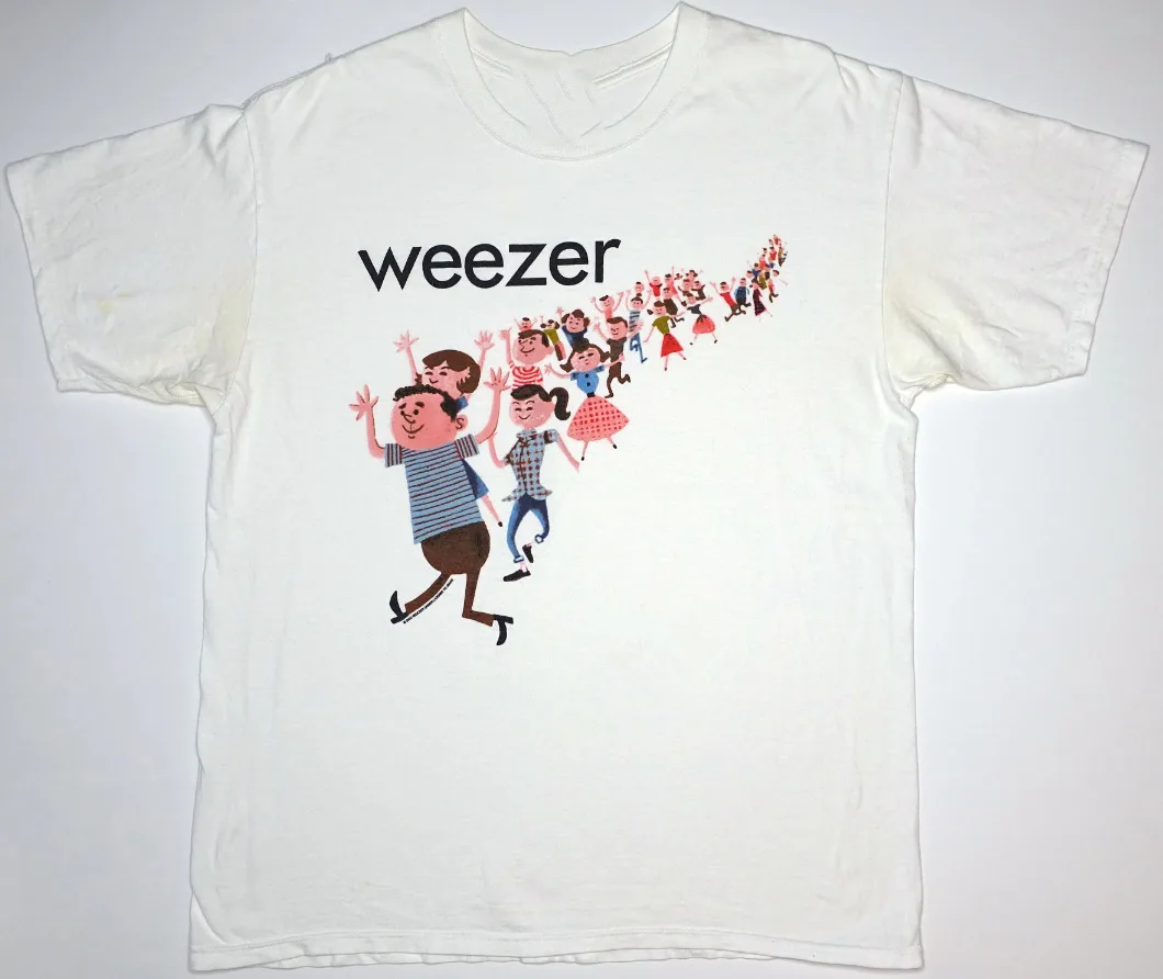 Vtg Weezer Band Music Lover Heavy Cotton White Full Size Unisex Shirt MM1497