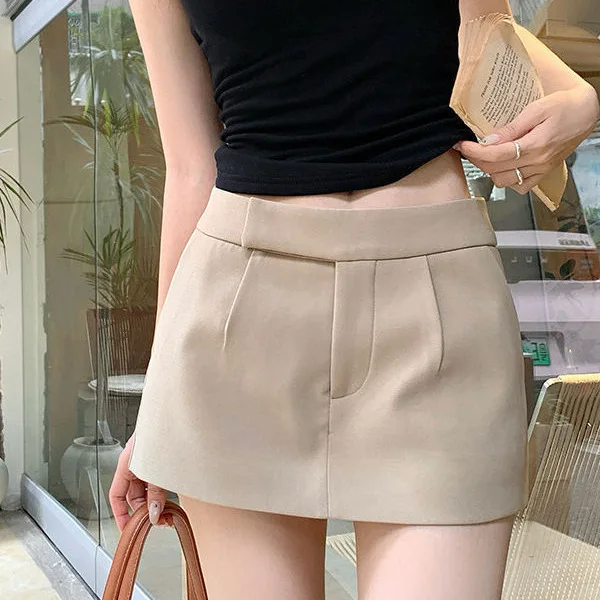 Khaki Culottes Skirt Women Summer New A-word Low Waist Solid Color Pocket Skirt