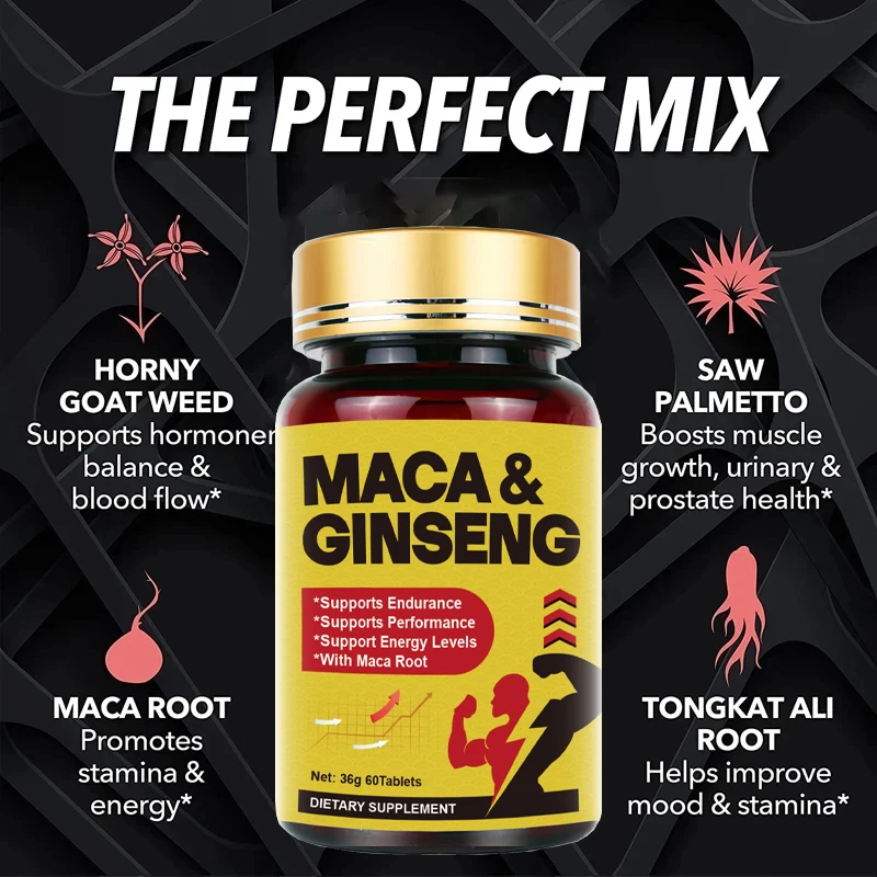 American Maca+Ginseng Capsule, 60 tablets, 100% pure, non-transgenic, supporting reproductive health, natural energy supplement.