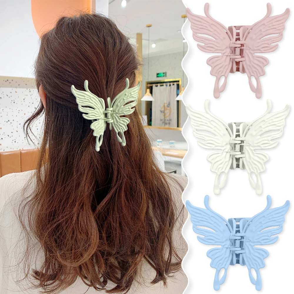 10CM Butterfly Hair Claws Women Frosted Plastic Hair Clips For Girls Cute Acrylic Hair Claw Clip Crab Hairpin Barrettes Headwear