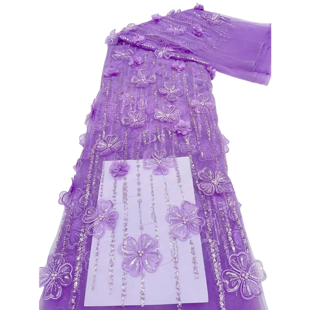 

Nigerian Embroidered Lace Fabric Lace ZH-1406983 High Quality French Tulle Net Lace with Sequins and Beads African Fabric
