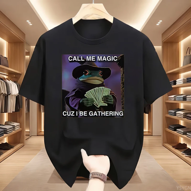 Call Me Magic Cuz I Be Gathering Tshirt The Frog Mage T-Shirt Funny Wizard Gamer Tee Shirt Casual Round Neck Short Sleeve Tees