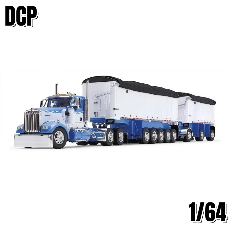 1:64, Kenworth W900L #   Camión volquete de doble remolque de grano, coche de simulación en miniatura fundido a presión de aleación, modelo coleccionable, regalo de juguete para niño.