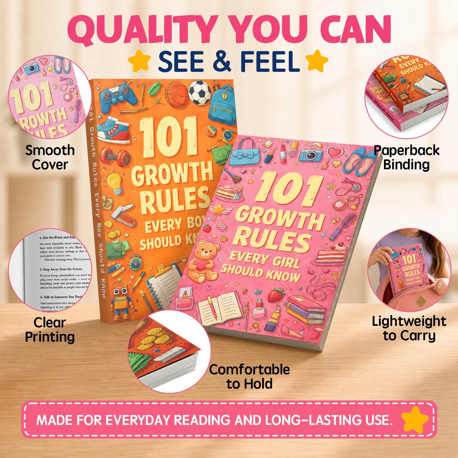 2-Book Set 101 Growth Rules Every Boy and Girl Should Know, Kids Life Skills and Character Building Book Collection