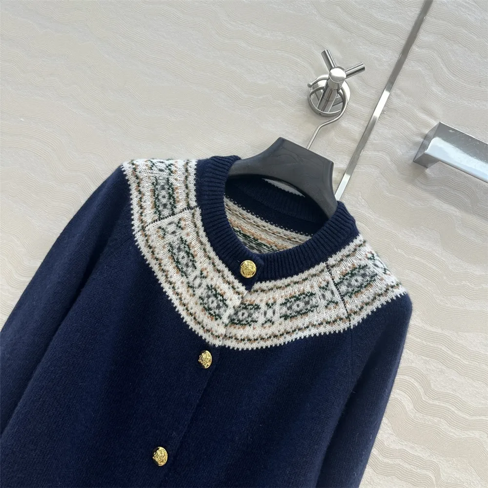 25 秋冬新作 ラウンドネック カーディガン ジャカード カシミヤ 暖かい ニット カーディガン レディース コート